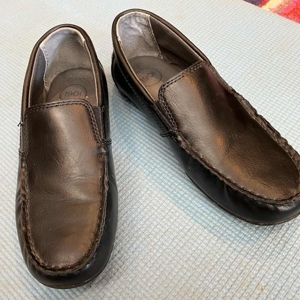 Boys, black leather dress shoes slip on size 2.5